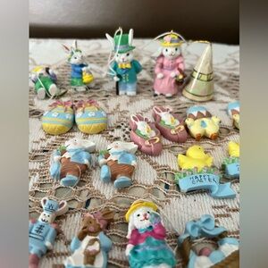 Easter Bunnies, Chicks Figurines Set of 38 pieces with string for Easter Tree
